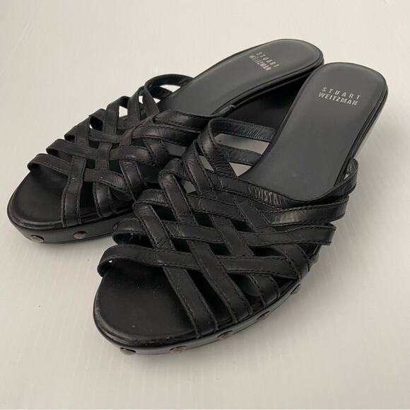 Stuart Weitzman black heeled sandals size 9 cross cross straps - Picture 2 of 11
